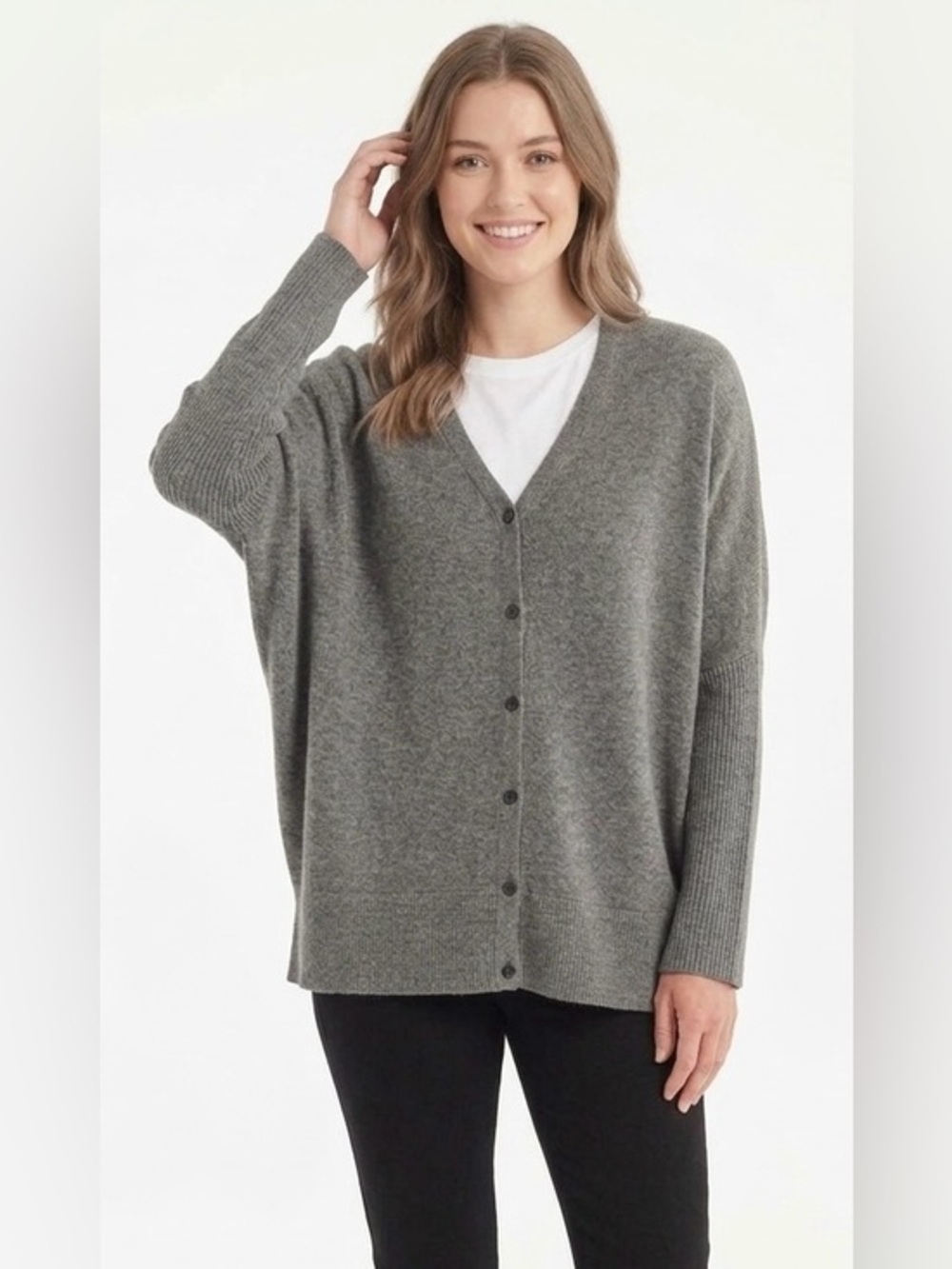 Vetta Gray Organic Cotton Oversized Lagenlook Cozy Cardigan